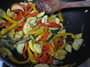 The vegetables, sauteeing